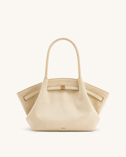 HANA MEDIUM SUEDE TOTE BAG - WHITE
