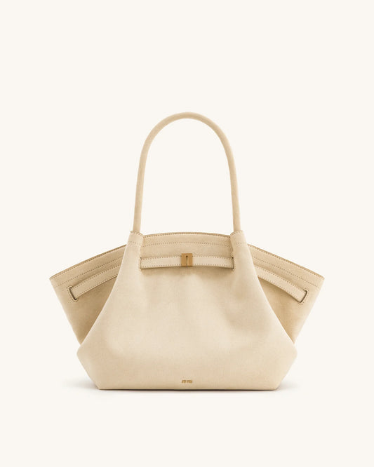 HANA MEDIUM SUEDE TOTE BAG - WHITE
