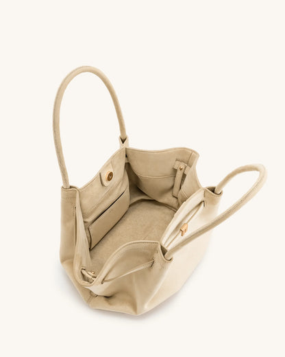 HANA MEDIUM SUEDE TOTE BAG - WHITE